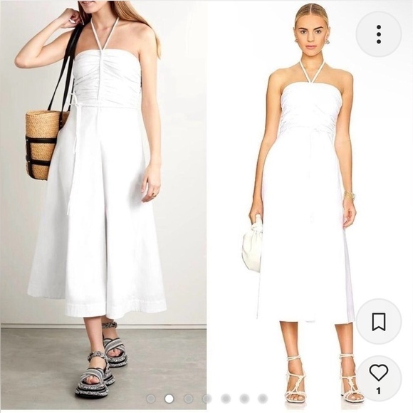 VERONICA BEARD Tucker Ruched Halter Midi Dress - Picture 1 of 13